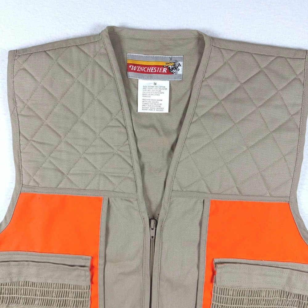 Winchester Mens Blaze Orange Tan Cotton Duck Canvas Hunting Game Vest Medium - Picture 2 of 11